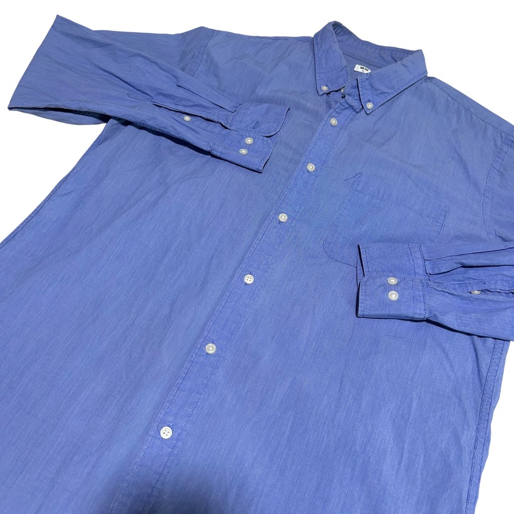 Uniqlo Button Down Shirt Mens XL Blue Micro Stripe Long Sleeve Business Casual